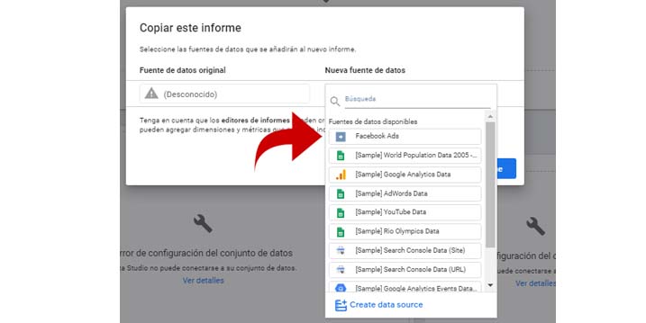 data studio facebook ads copy paste template