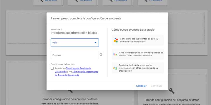 plantilla data studio facebook ads terminos de uso
